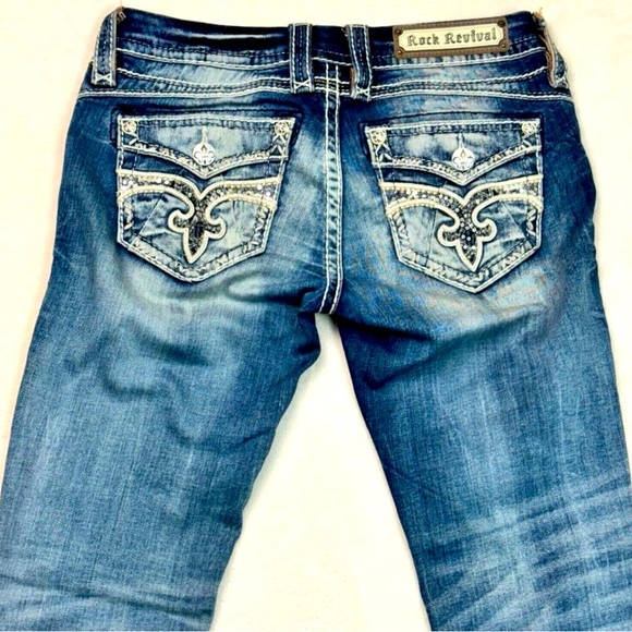 Rock Revival Low Rise Stacey Distress Glittered Pockets Skinny Jeans Size 28 - Picture 3 of 13